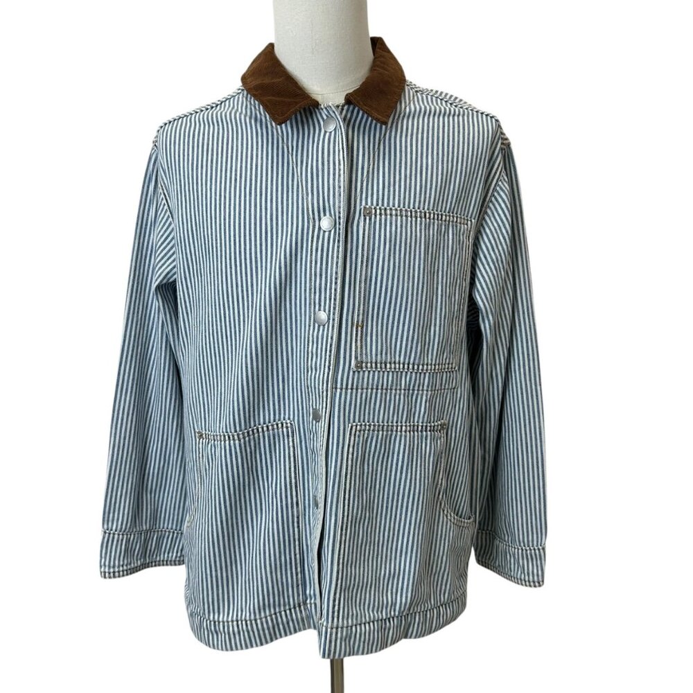 K-119 Universal Thread Men's XL Blue Striped Button-Up Jacket Brown Corduroy Col